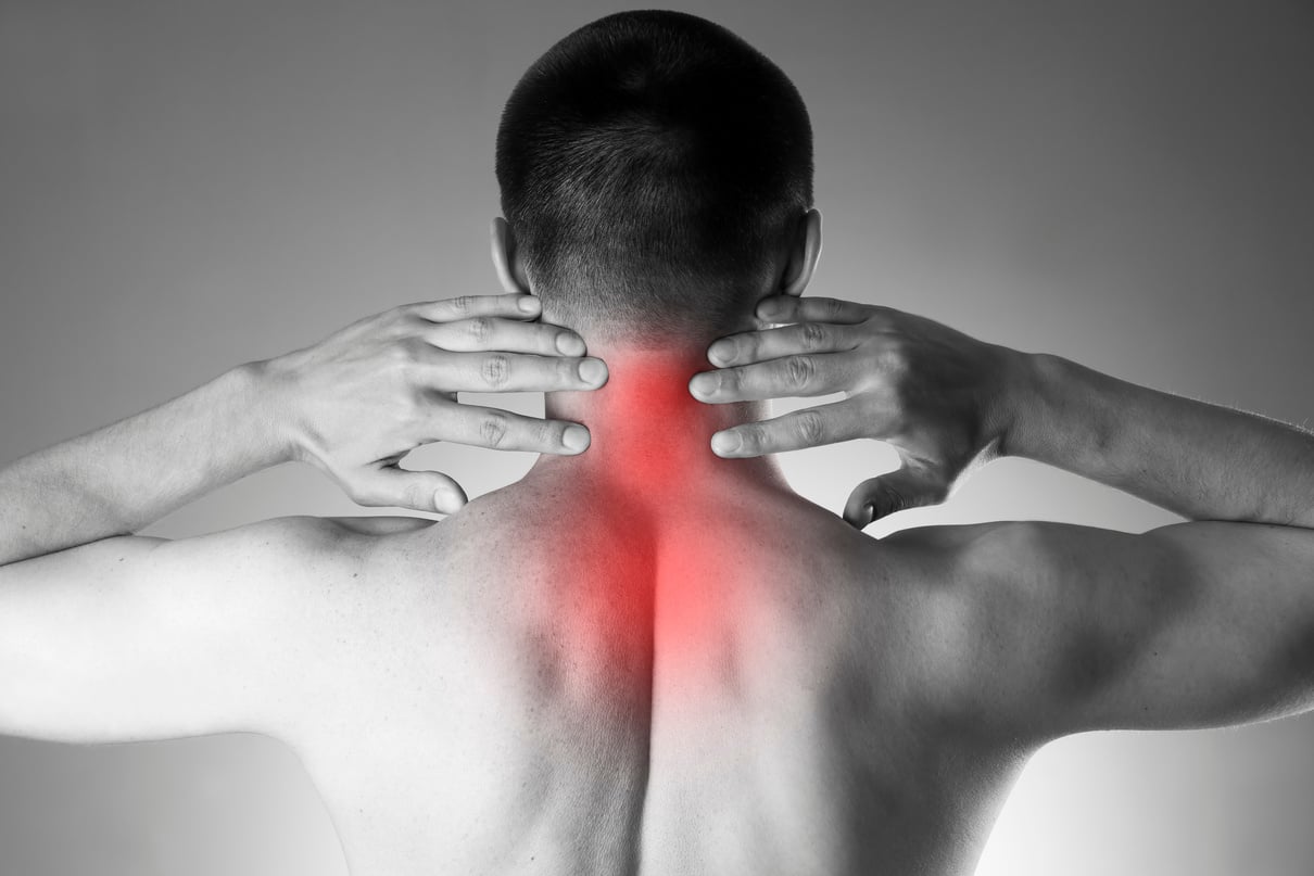 Pain in the neck. Man with backache